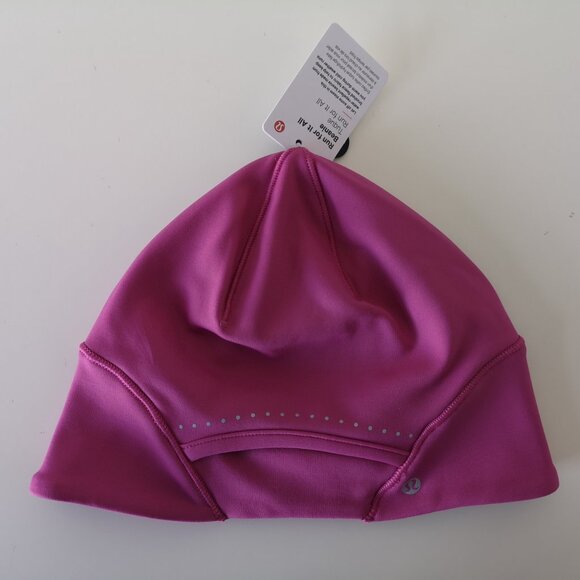 NWT LULULEMON PLYC Pink Brushed Tech Fleece Run For It All Beanie Hat Women's OS - Picture 3 of 10